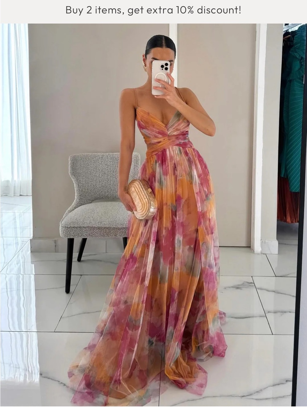 Floral Watercolor Maxi Dress in Pink & Orange